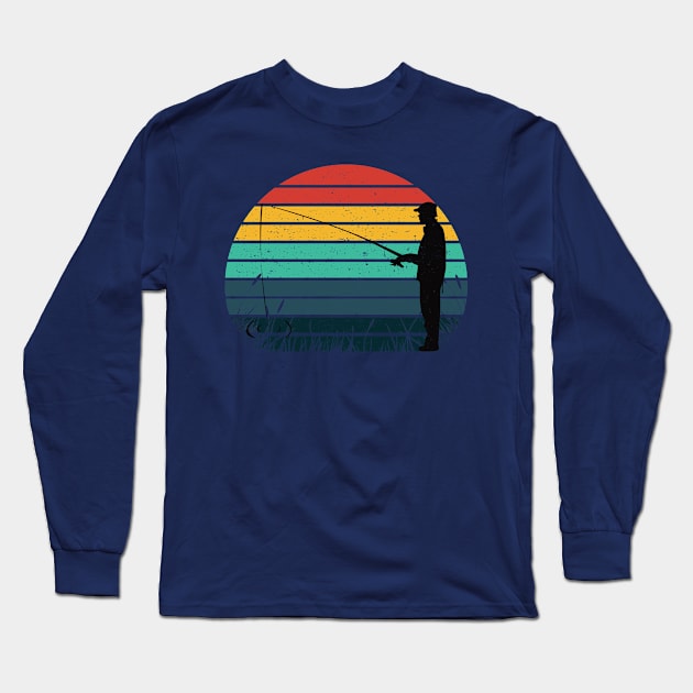 Fisherman In Weeds Retro Vintage Sunset Long Sleeve T-Shirt by Tpixx